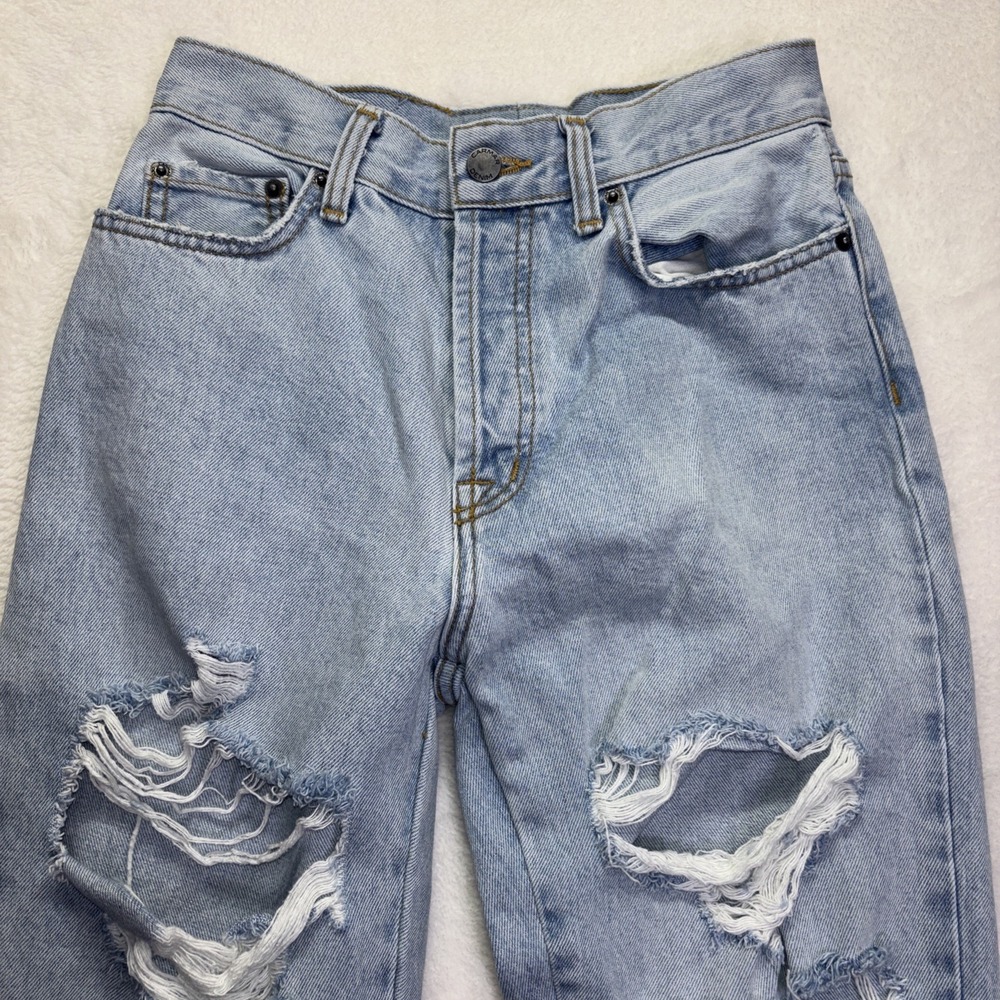 Carmar Denim Womens High Rise Distressed Straight Leg Jeans Light Wash Blue 28